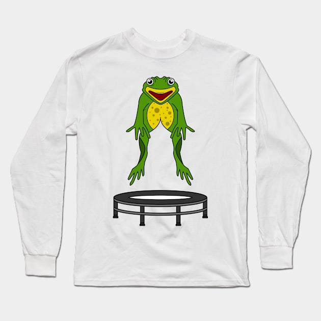 Funny frog is jumping on a trampoline Long Sleeve T-Shirt by Markus Schnabel